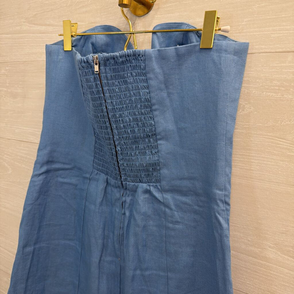 Reformation Blue 100% Linen Strapless Mini Dress 6