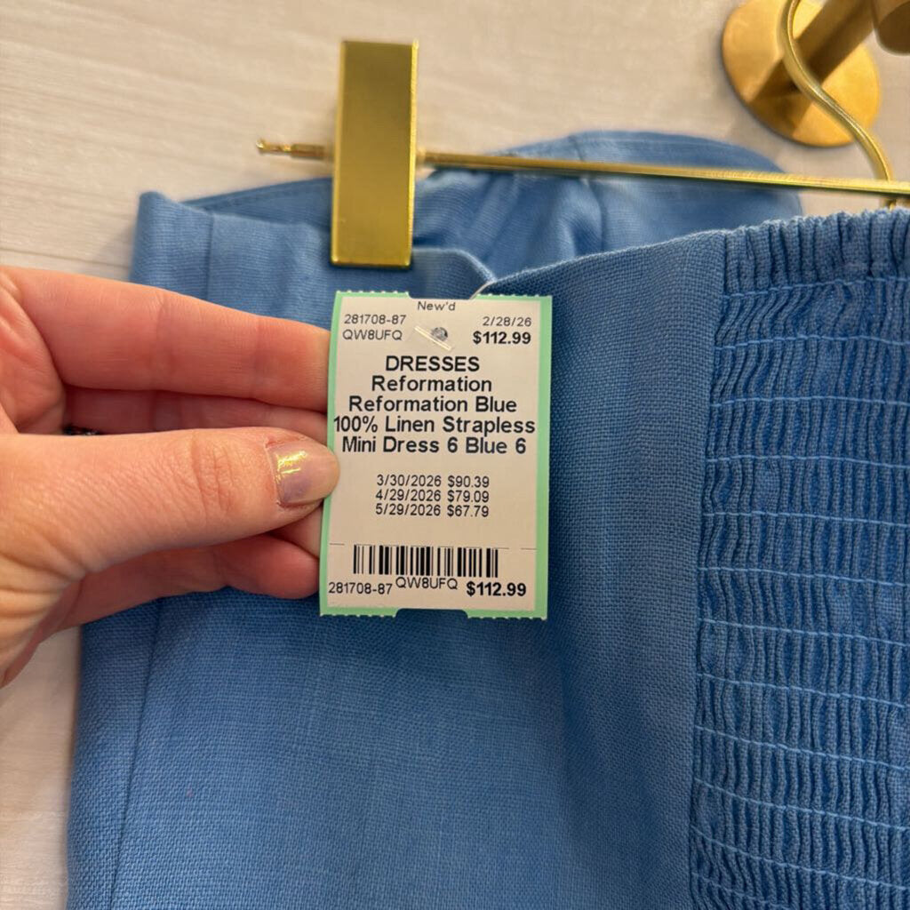 Reformation Blue 100% Linen Strapless Mini Dress 6