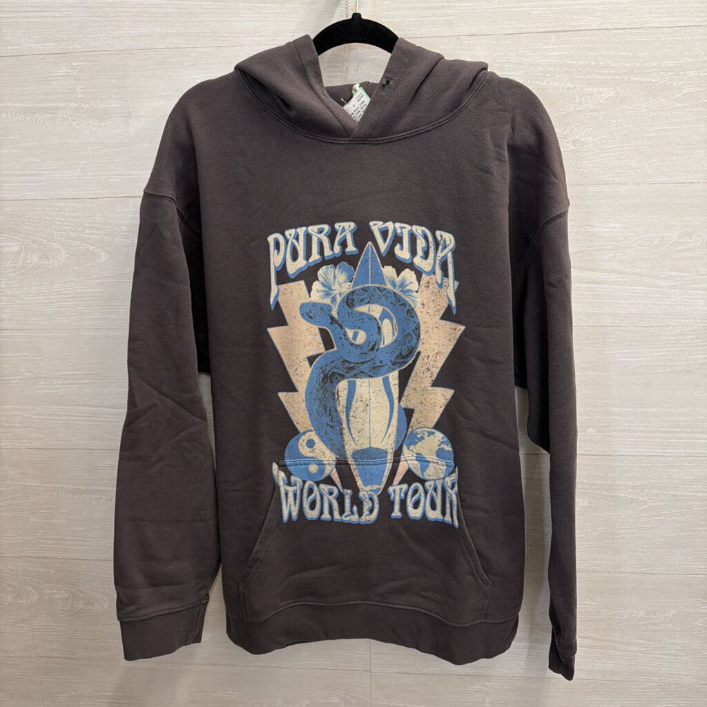 Pura Vida Grey World Tour Graphic Hoodie Extra Large