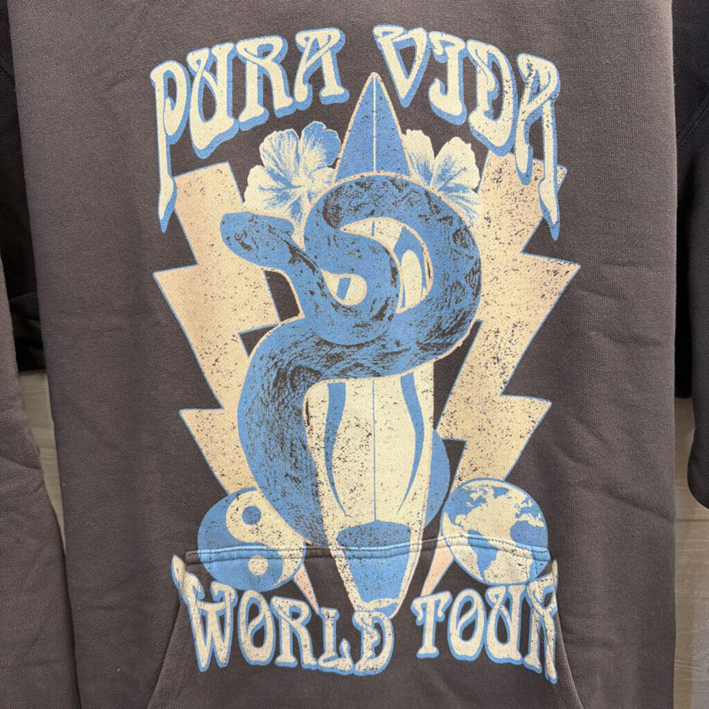 Pura Vida Grey World Tour Graphic Hoodie Extra Large