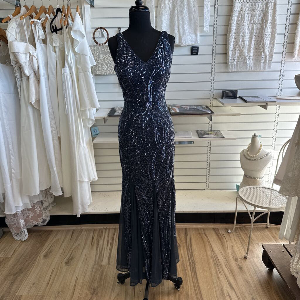Nightway Blue Sequin Print Long Formal Dress 10