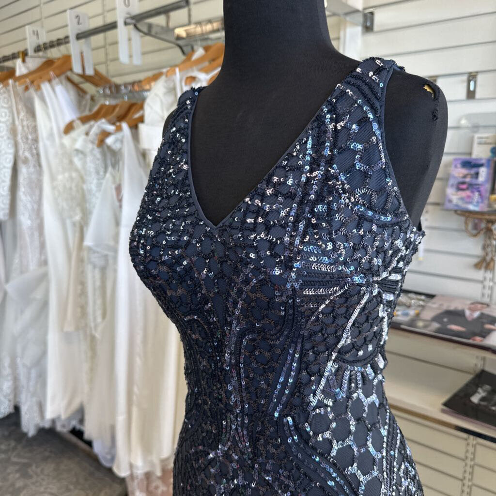 Nightway Blue Sequin Print Long Formal Dress 10
