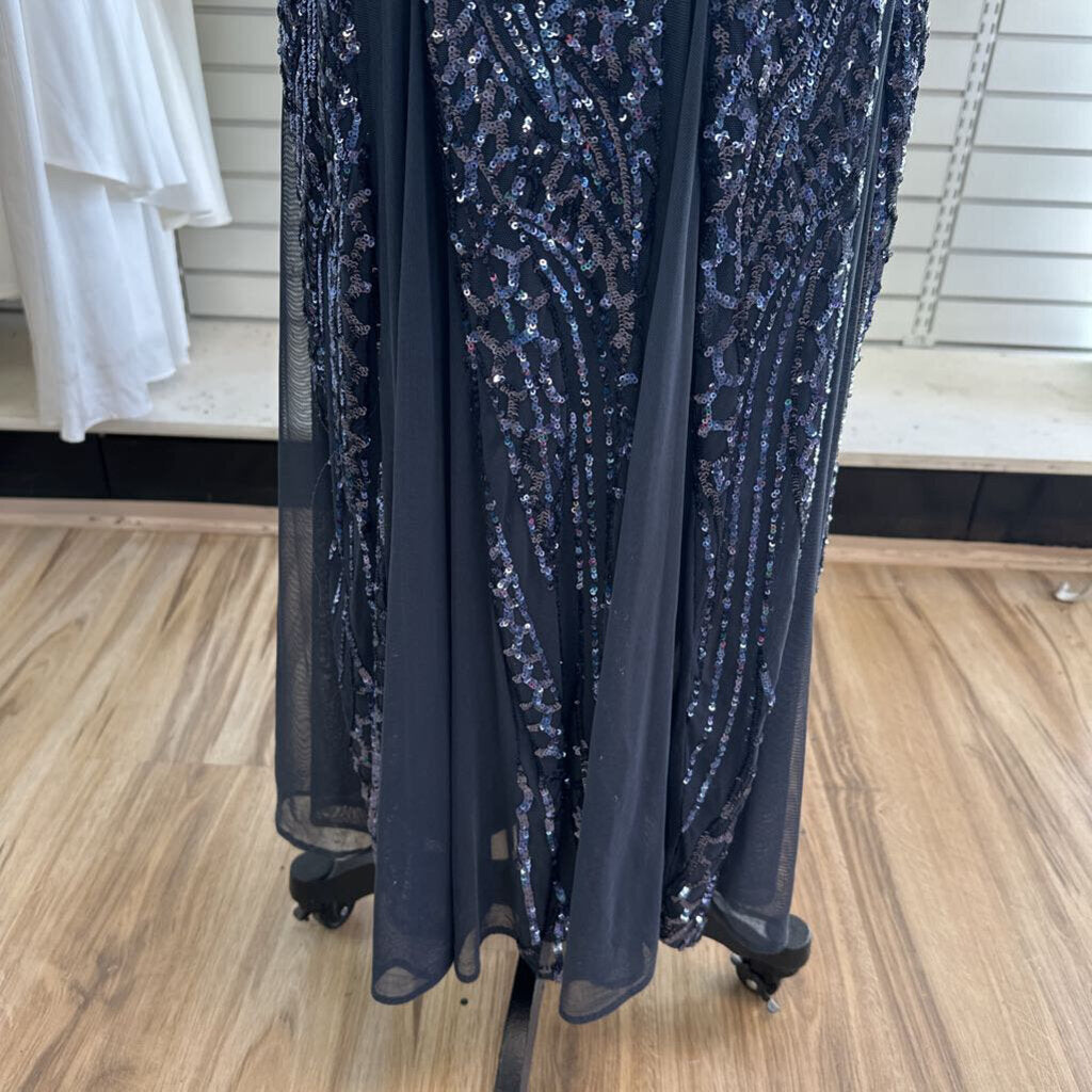 Nightway Blue Sequin Print Long Formal Dress 10