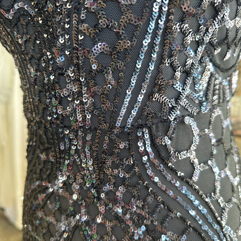 Nightway Blue Sequin Print Long Formal Dress 10