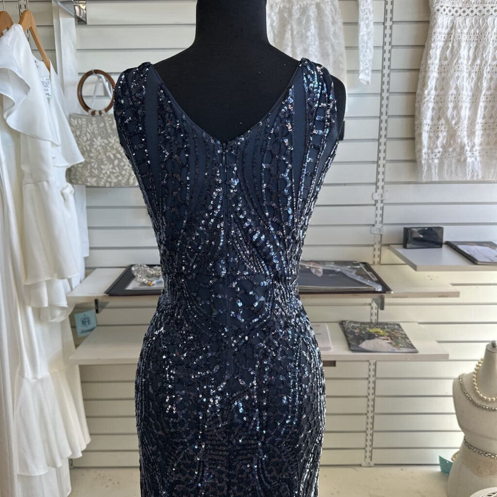 Nightway Blue Sequin Print Long Formal Dress 10