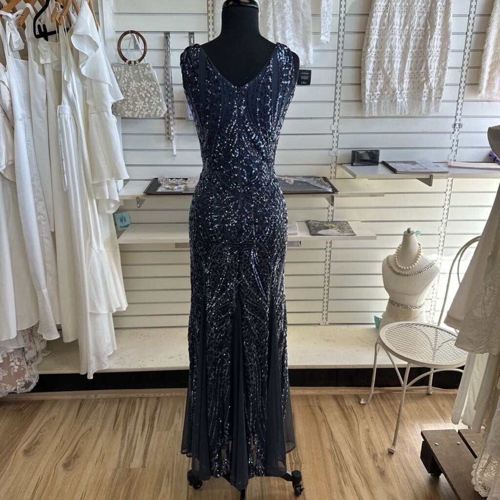 Nightway Blue Sequin Print Long Formal Dress 10