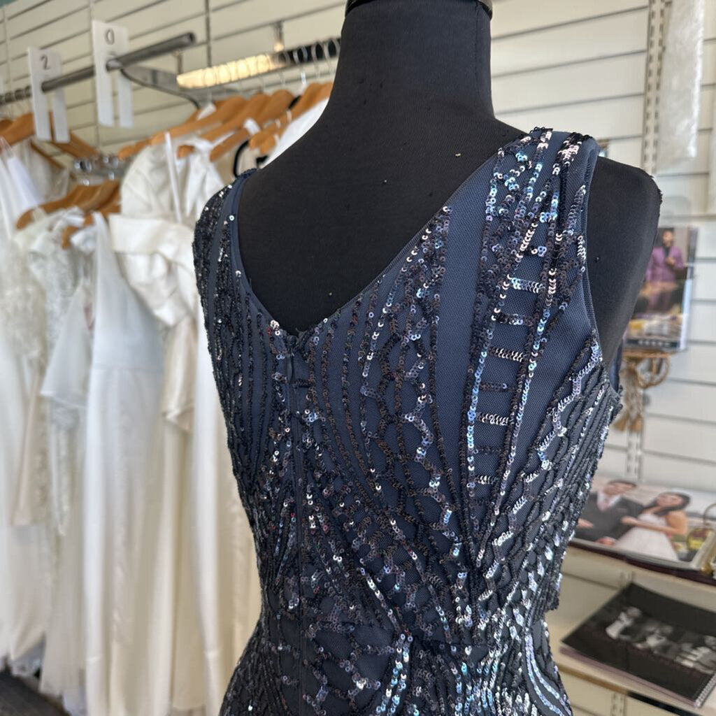 Nightway Blue Sequin Print Long Formal Dress 10
