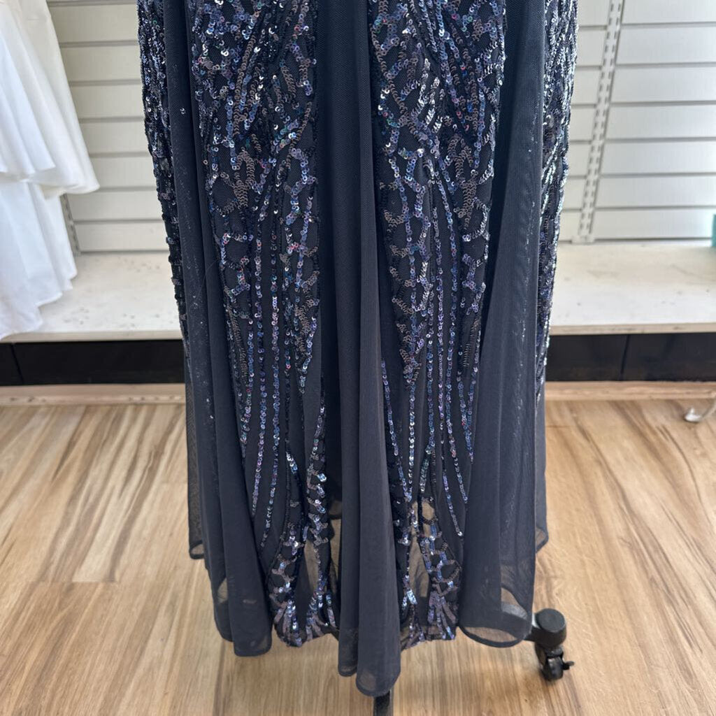 Nightway Blue Sequin Print Long Formal Dress 10