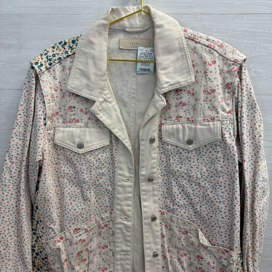 Blank NYC Cream/ Multi Floral Print Denim Jacket Medium