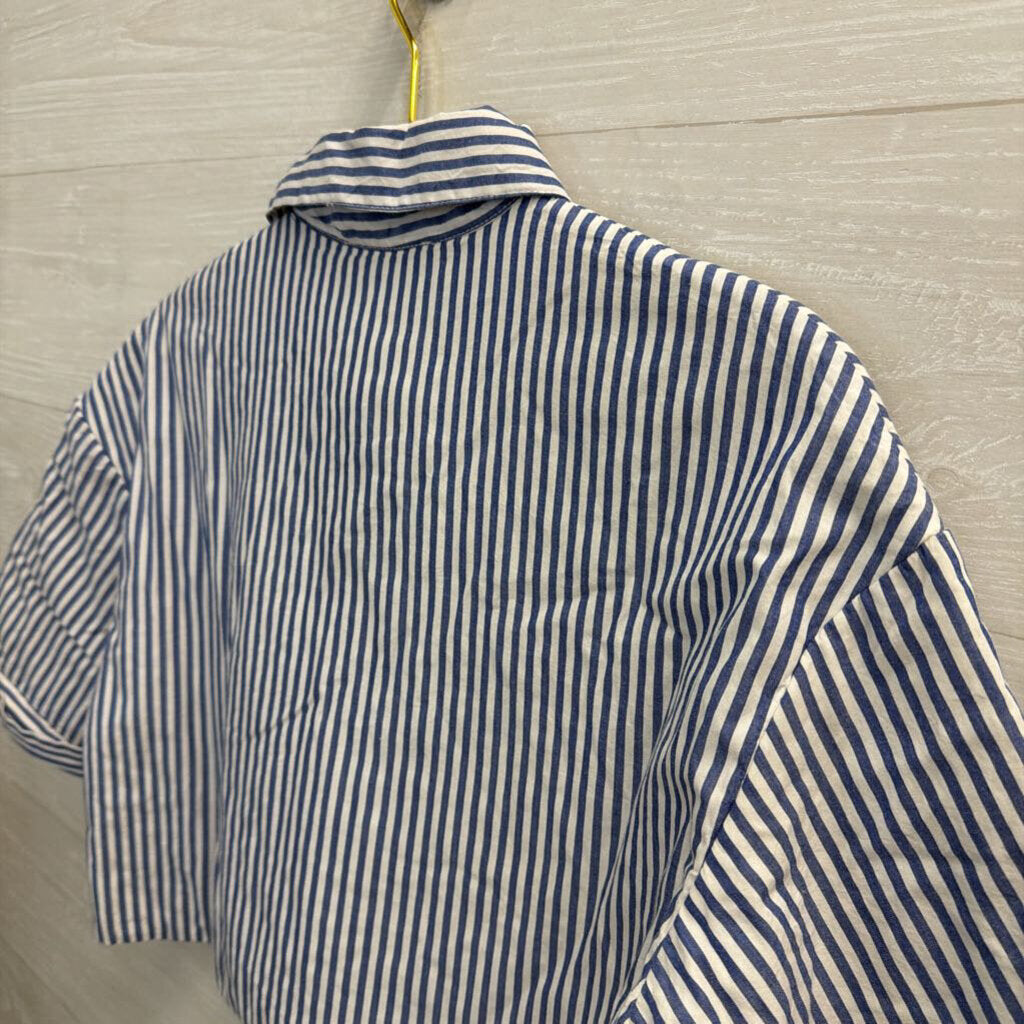 Zara Blue/ White Striped Cropped Short Sleeve Boxy Top Medium