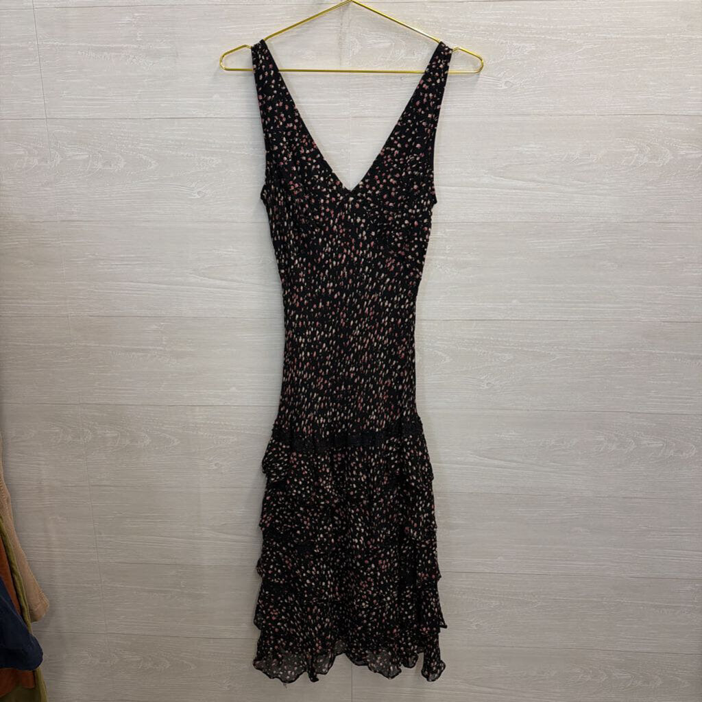 Majick Black/ Pink Floral Print Sleeveless V Neck Maxi Dress Small