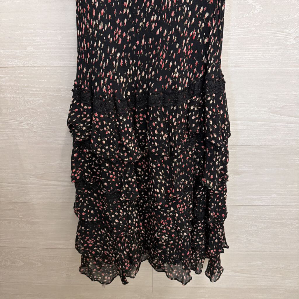 Majick Black/ Pink Floral Print Sleeveless V Neck Maxi Dress Small
