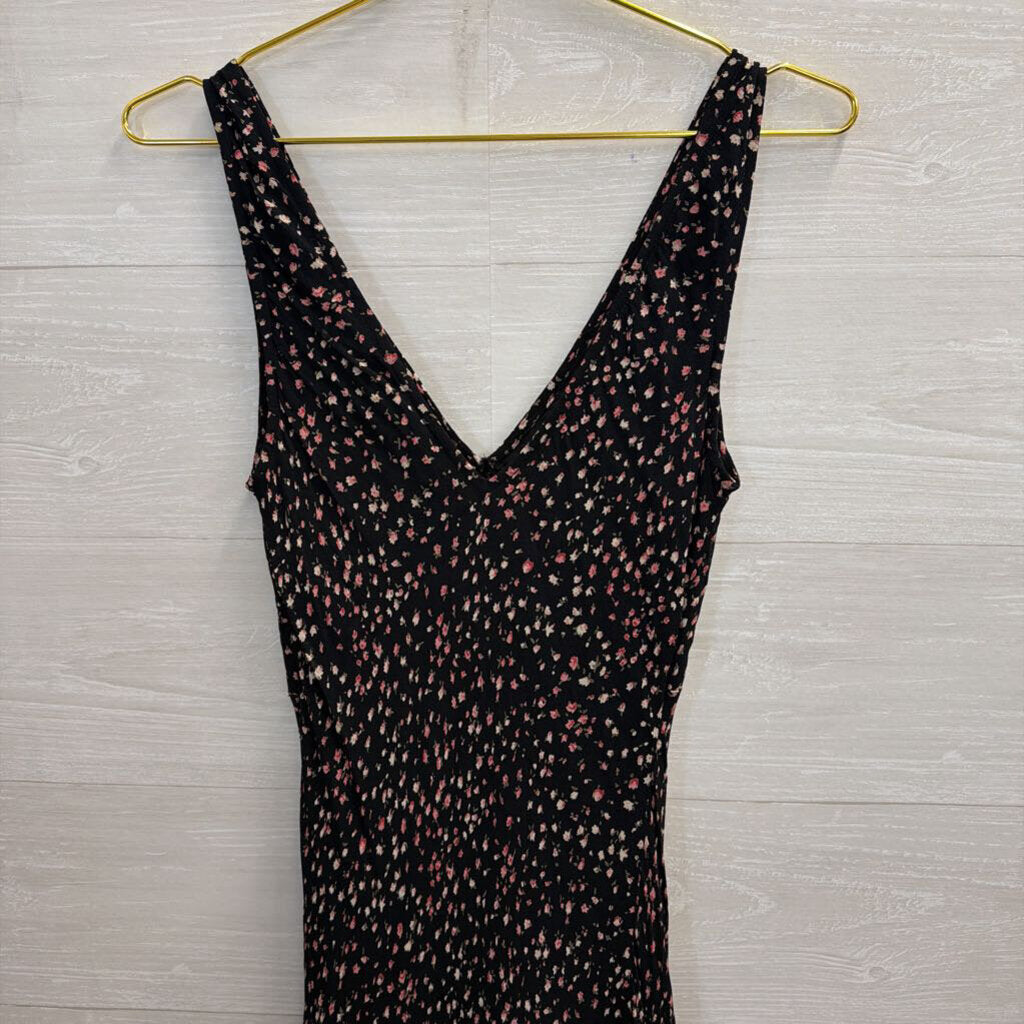 Majick Black/ Pink Floral Print Sleeveless V Neck Maxi Dress Small