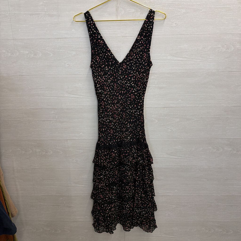 Majick Black/ Pink Floral Print Sleeveless V Neck Maxi Dress Small