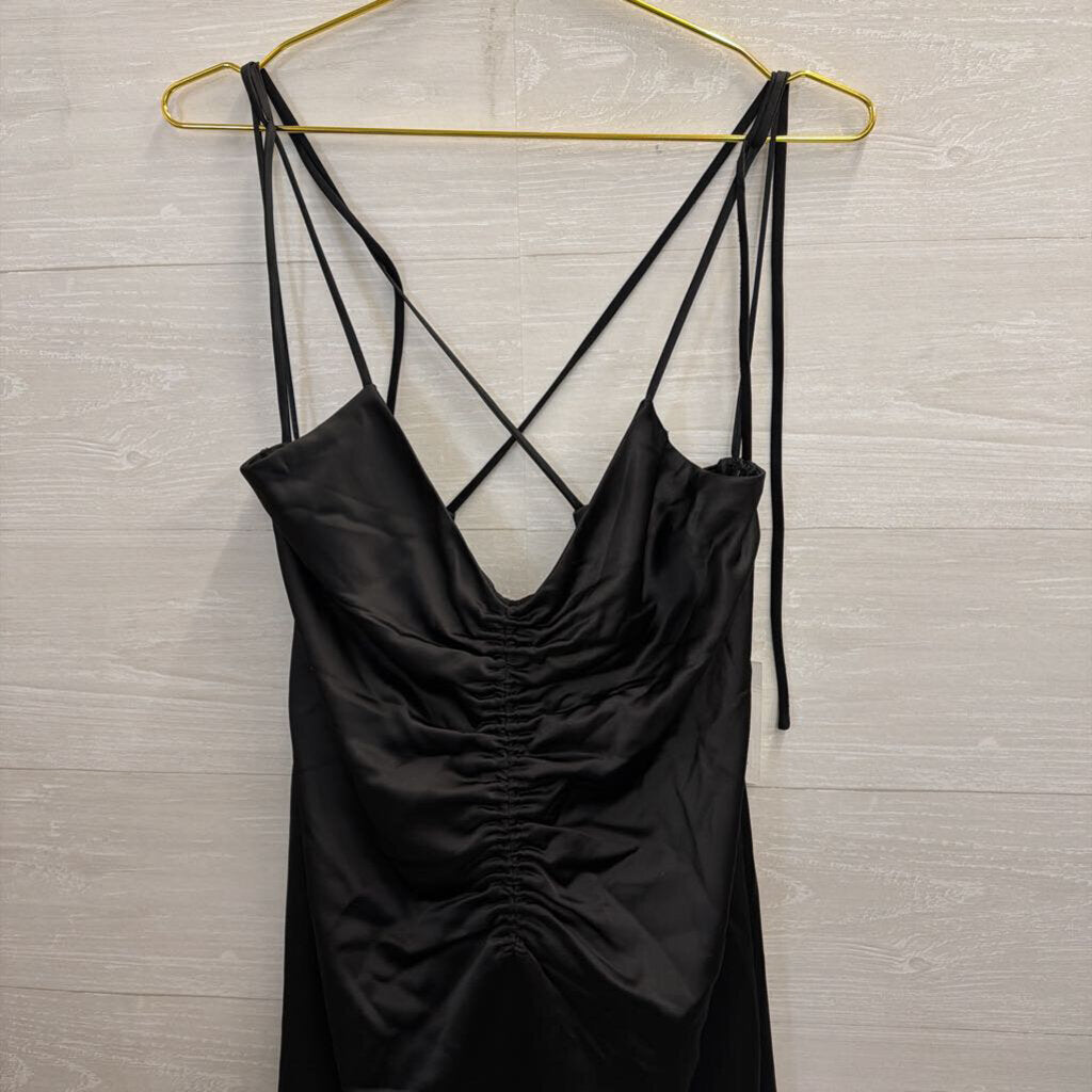 Jason Wu Black Silky Scrunch Front Detail Midi Dress Large