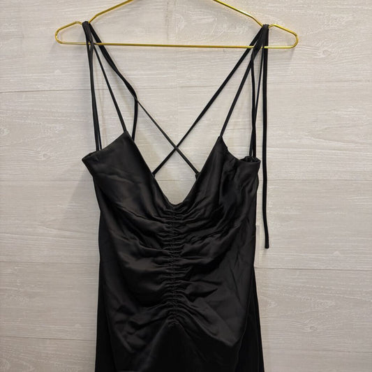 Jason Wu Black Silky Scrunch Front Detail Midi Dress Large