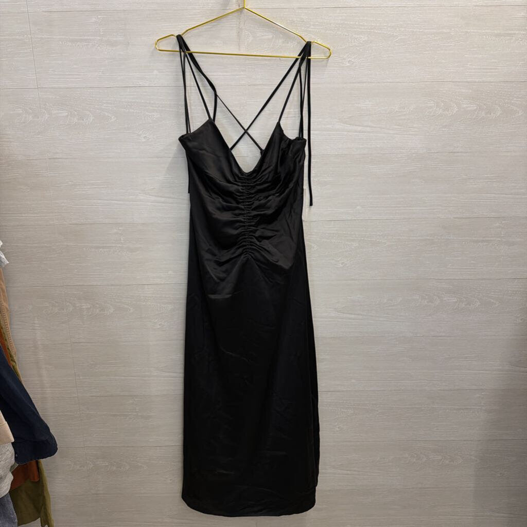 Jason Wu Black Silky Scrunch Front Detail Midi Dress Large