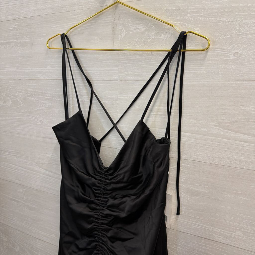 Jason Wu Black Silky Scrunch Front Detail Midi Dress Large