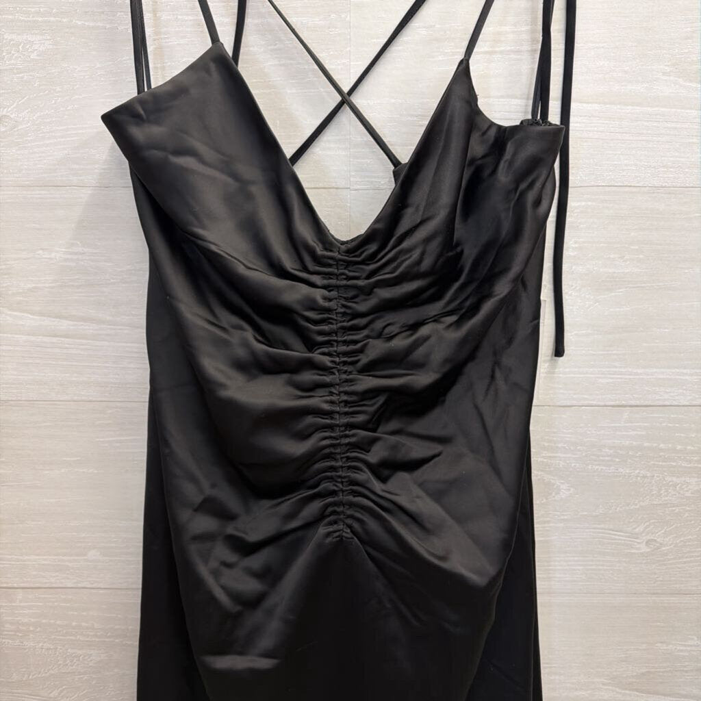 Jason Wu Black Silky Scrunch Front Detail Midi Dress Large