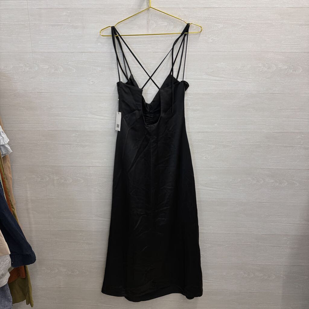 Jason Wu Black Silky Scrunch Front Detail Midi Dress Large