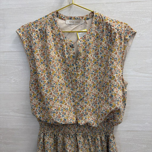 Bishop and Young Cream/ Multi Floral Print Smocked Waist Dress Medium