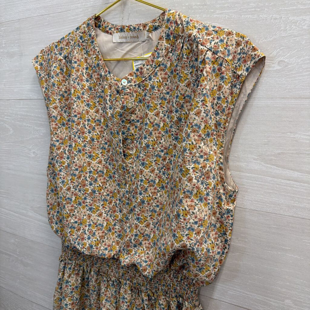 Bishop and Young Cream/ Multi Floral Print Smocked Waist Dress Medium