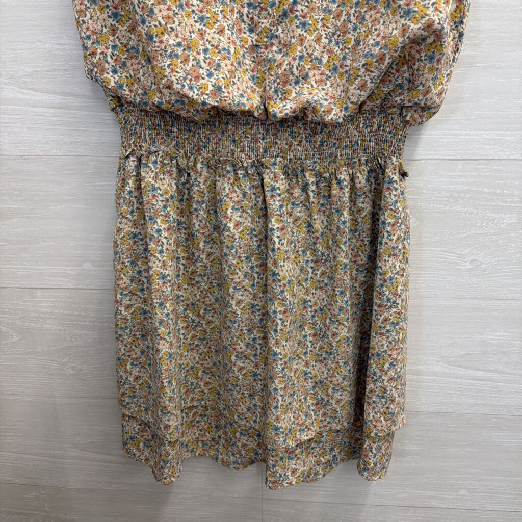 Bishop and Young Cream/ Multi Floral Print Smocked Waist Dress Medium