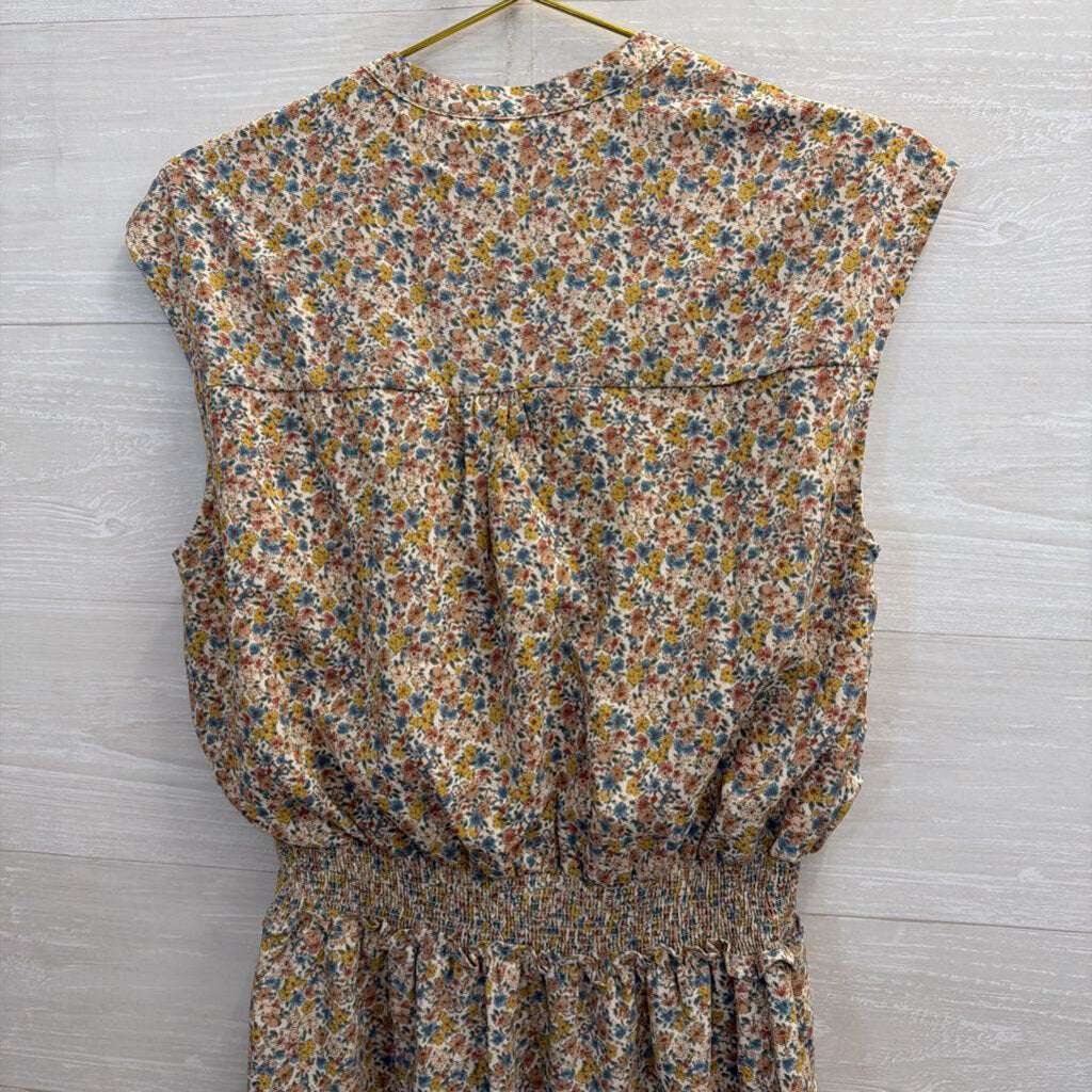 Bishop and Young Cream/ Multi Floral Print Smocked Waist Dress Medium