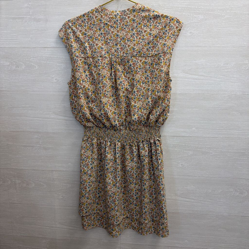 Bishop and Young Cream/ Multi Floral Print Smocked Waist Dress Medium