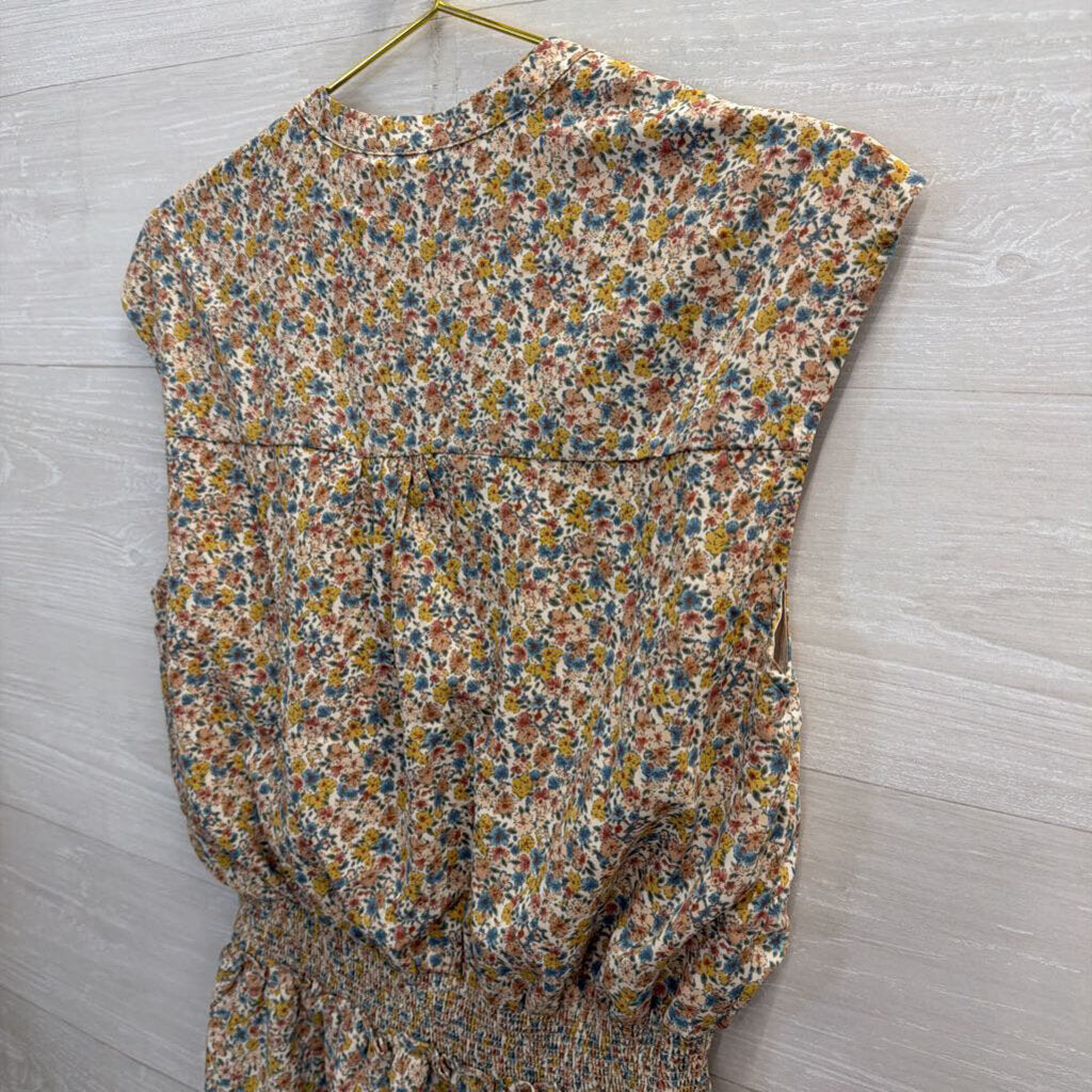 Bishop and Young Cream/ Multi Floral Print Smocked Waist Dress Medium