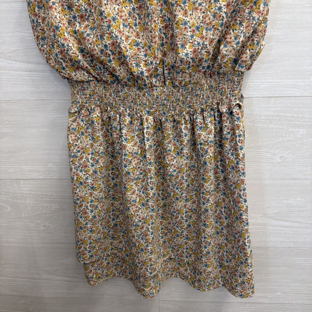 Bishop and Young Cream/ Multi Floral Print Smocked Waist Dress Medium