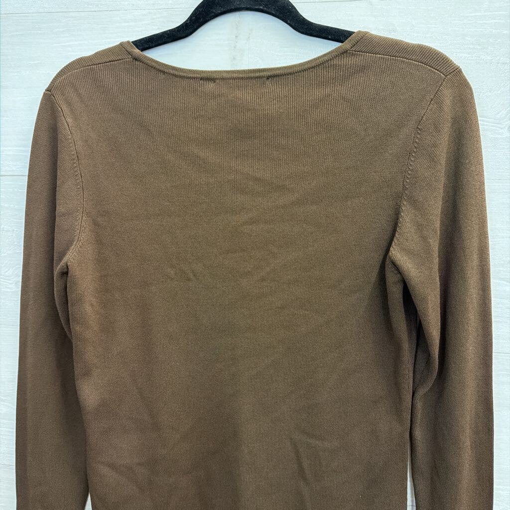 Cabo Brown Beaded Detail Long Sleeve Top Medium