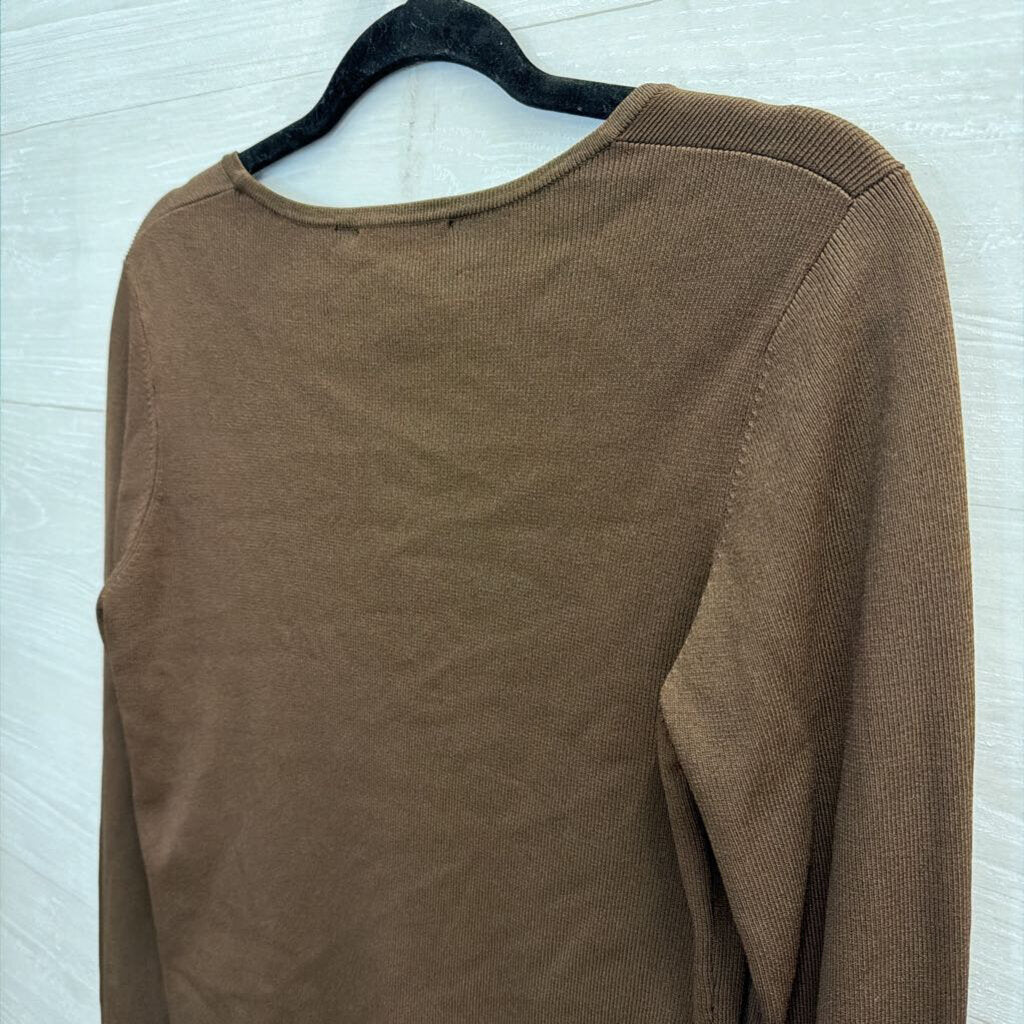 Cabo Brown Beaded Detail Long Sleeve Top Medium