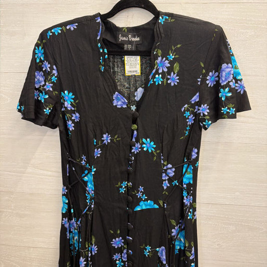 Vintage Jamie Brooke Black/ Multi Floral Print Short Sleeve Button Front Maxi Dress 12