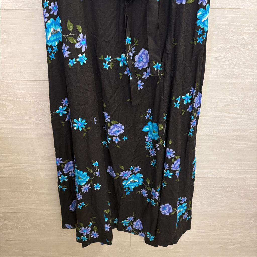 Vintage Jamie Brooke Black/ Multi Floral Print Short Sleeve Button Front Maxi Dress 12