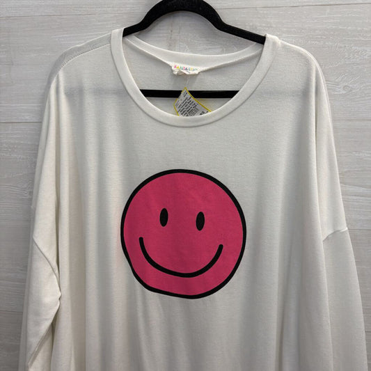 Fantastic Fawn White/ Hot Pink Smiley Face Print Long Sleeve Top Large