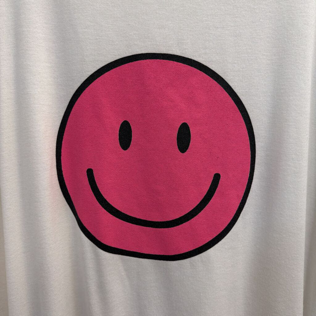 Fantastic Fawn White/ Hot Pink Smiley Face Print Long Sleeve Top Large