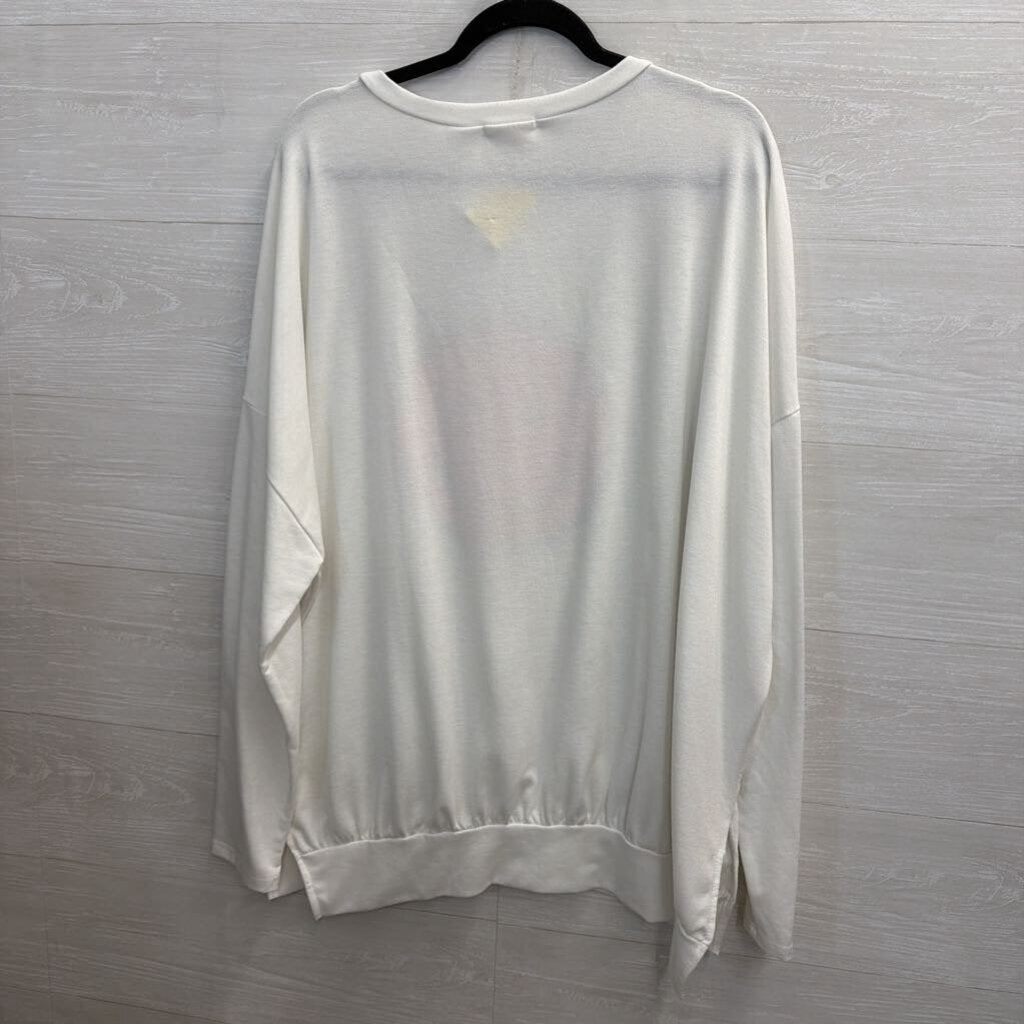 Fantastic Fawn White/ Hot Pink Smiley Face Print Long Sleeve Top Large