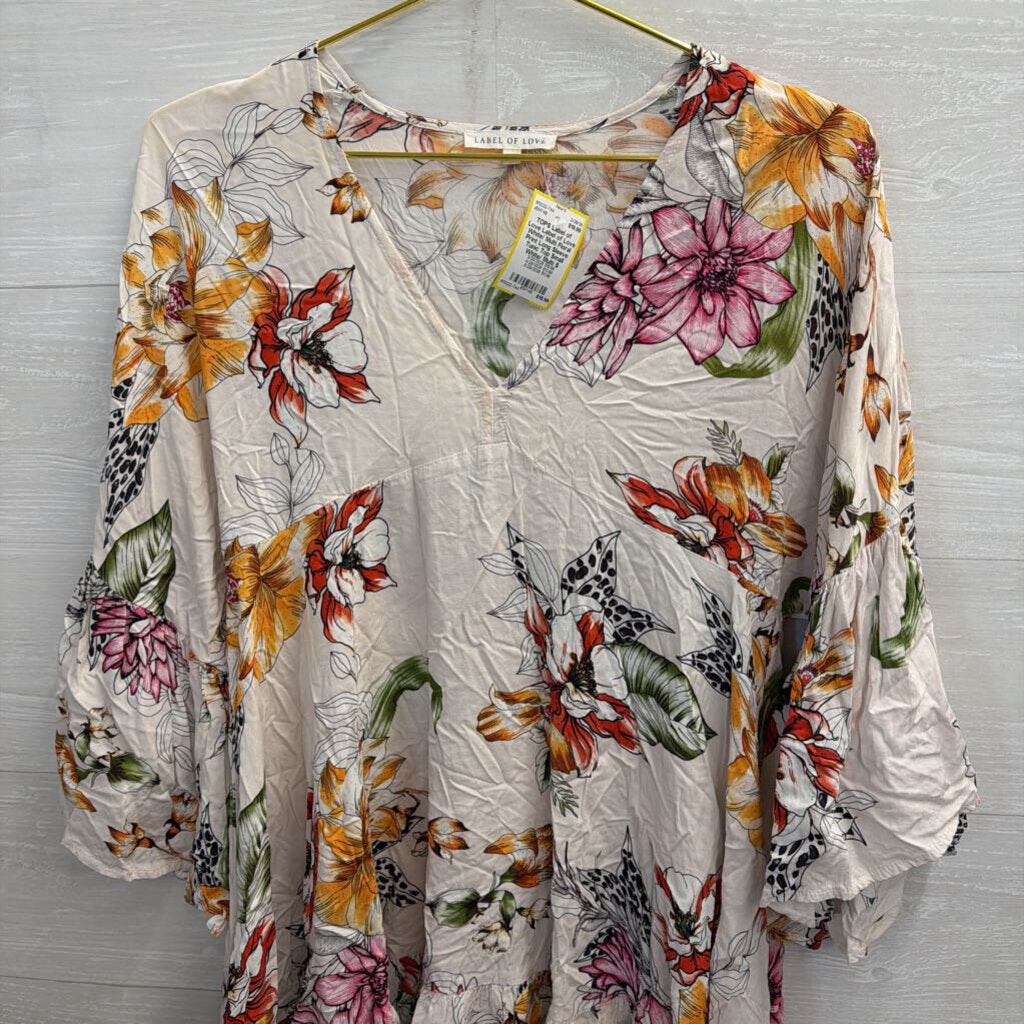 Label of Love White/ Multi Floral Print Long Sleeve Tunic Top Small
