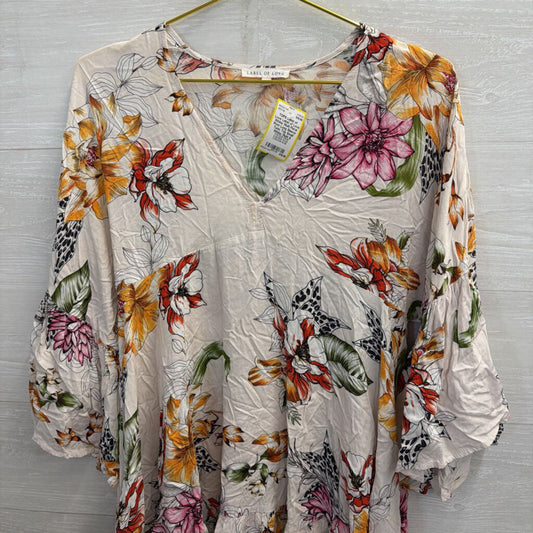 Label of Love White/ Multi Floral Print Long Sleeve Tunic Top Small