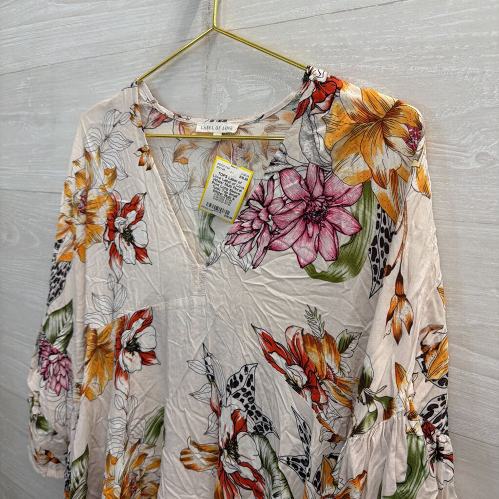Label of Love White/ Multi Floral Print Long Sleeve Tunic Top Small