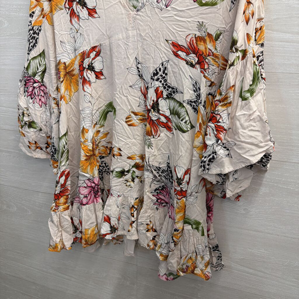 Label of Love White/ Multi Floral Print Long Sleeve Tunic Top Small