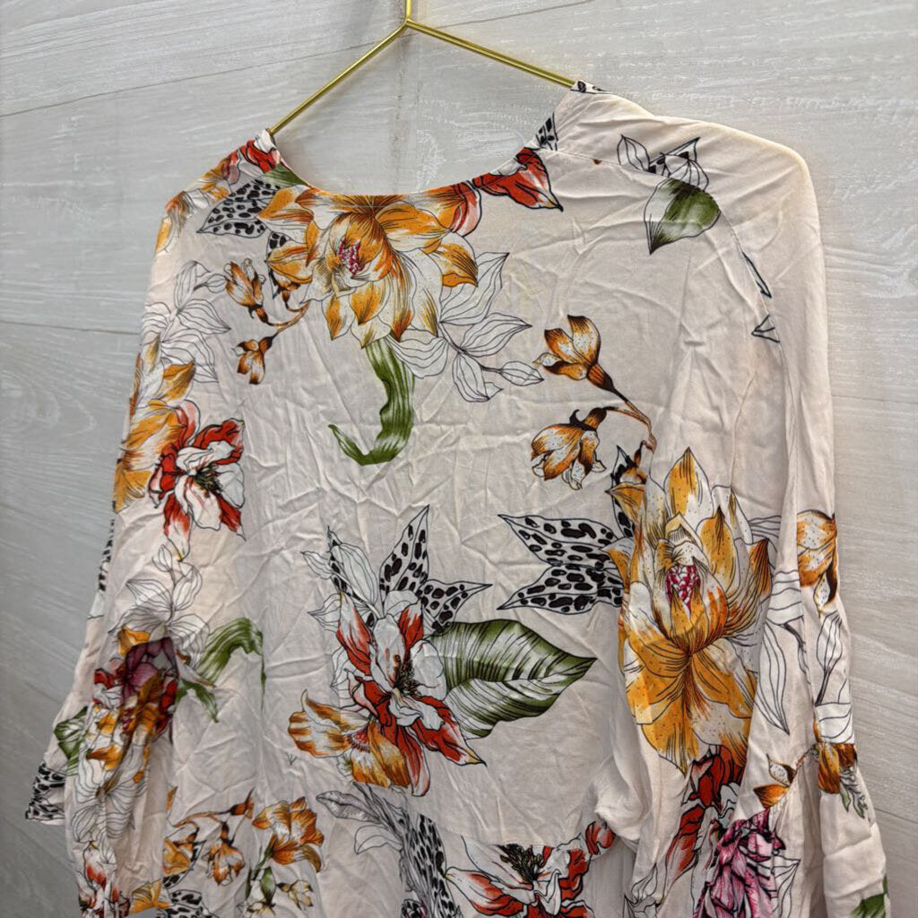 Label of Love White/ Multi Floral Print Long Sleeve Tunic Top Small