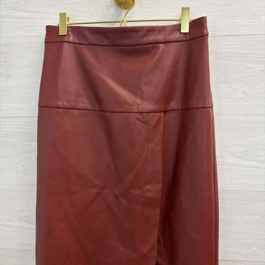 Anthropologie Burgundy Faux Leather Midi Skirt 6