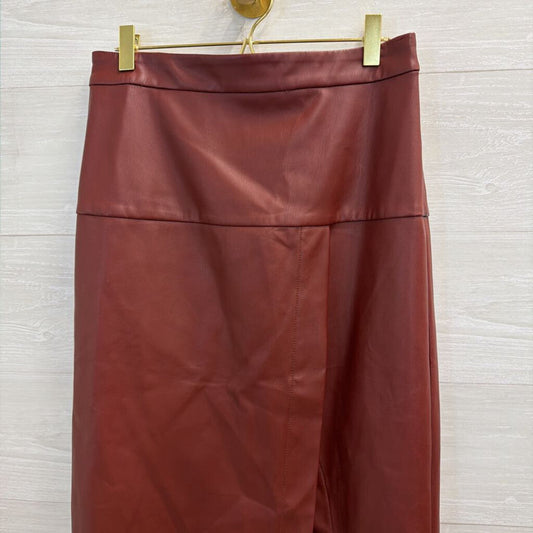 Anthropologie Burgundy Faux Leather Midi Skirt 6
