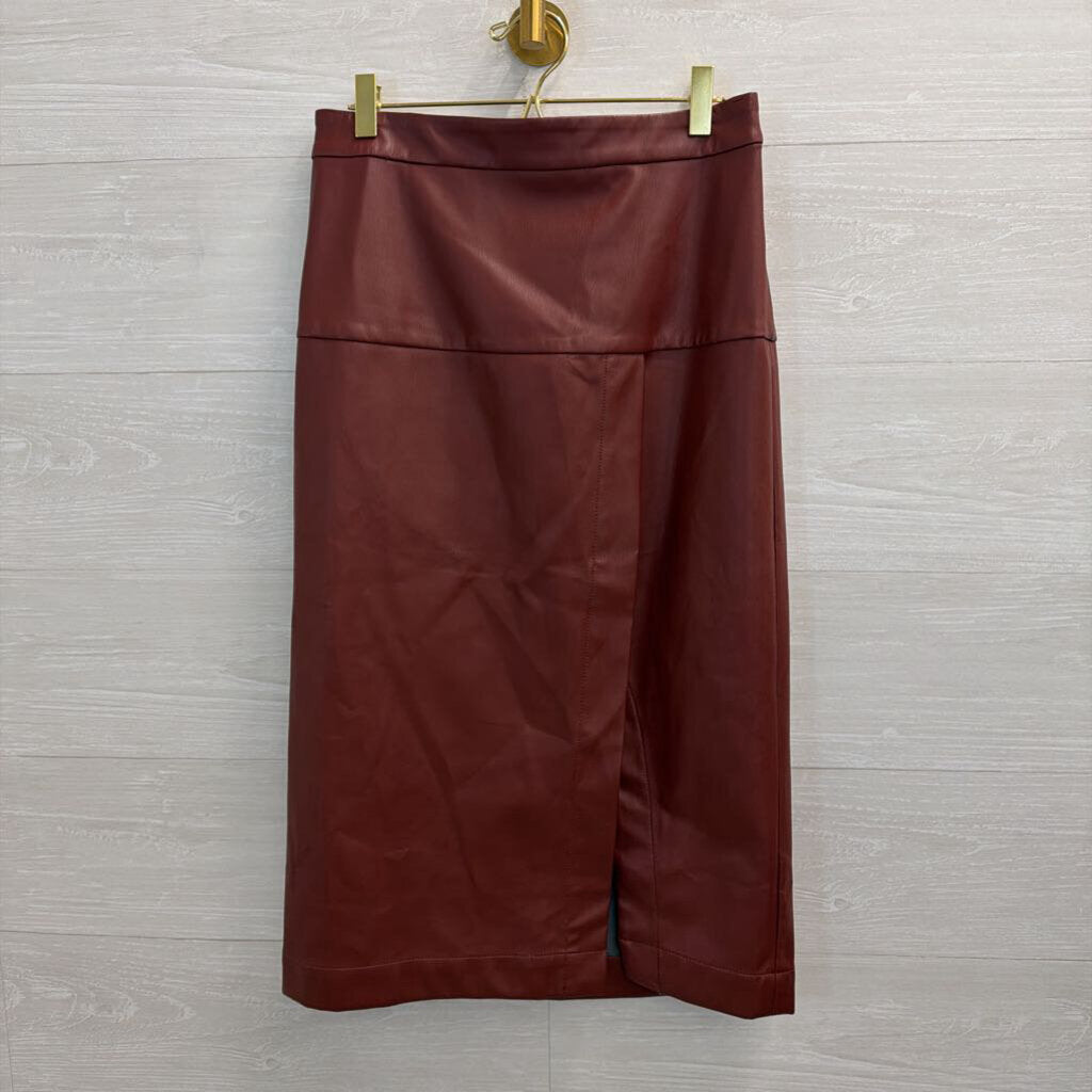 Anthropologie Burgundy Faux Leather Midi Skirt 6