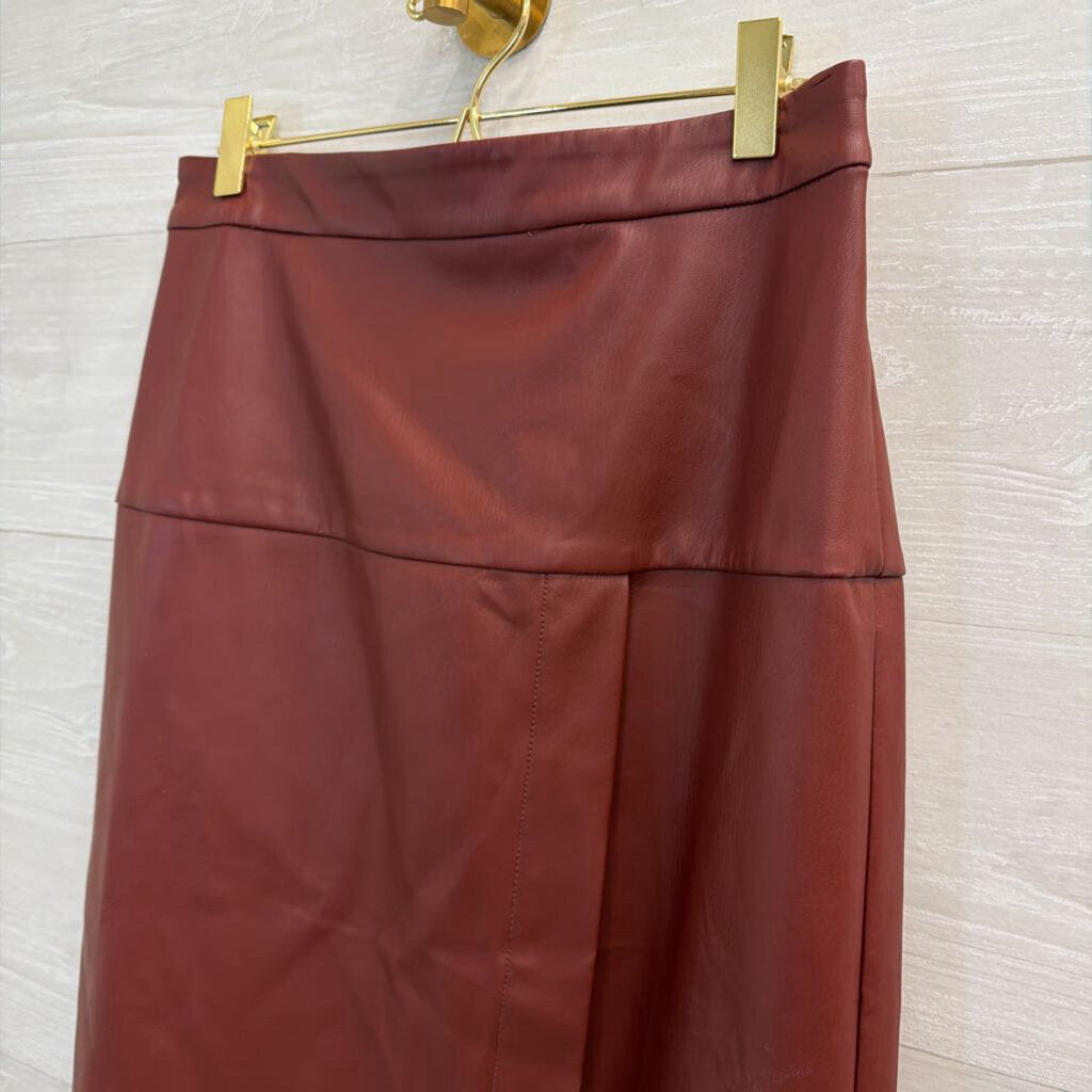 Anthropologie Burgundy Faux Leather Midi Skirt 6