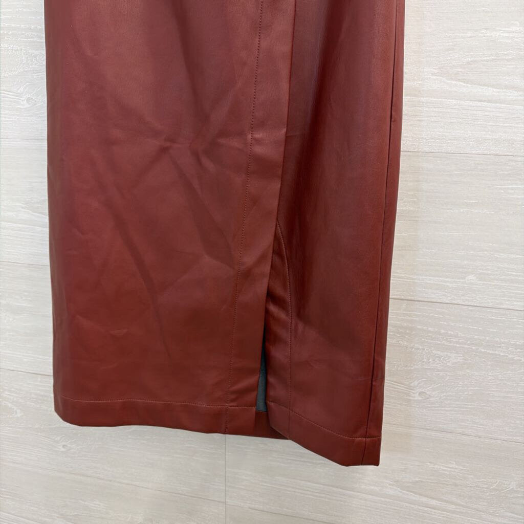 Anthropologie Burgundy Faux Leather Midi Skirt 6