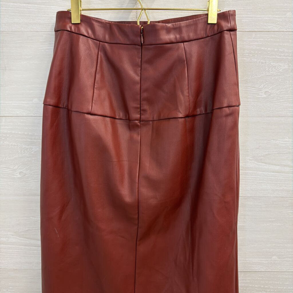 Anthropologie Burgundy Faux Leather Midi Skirt 6