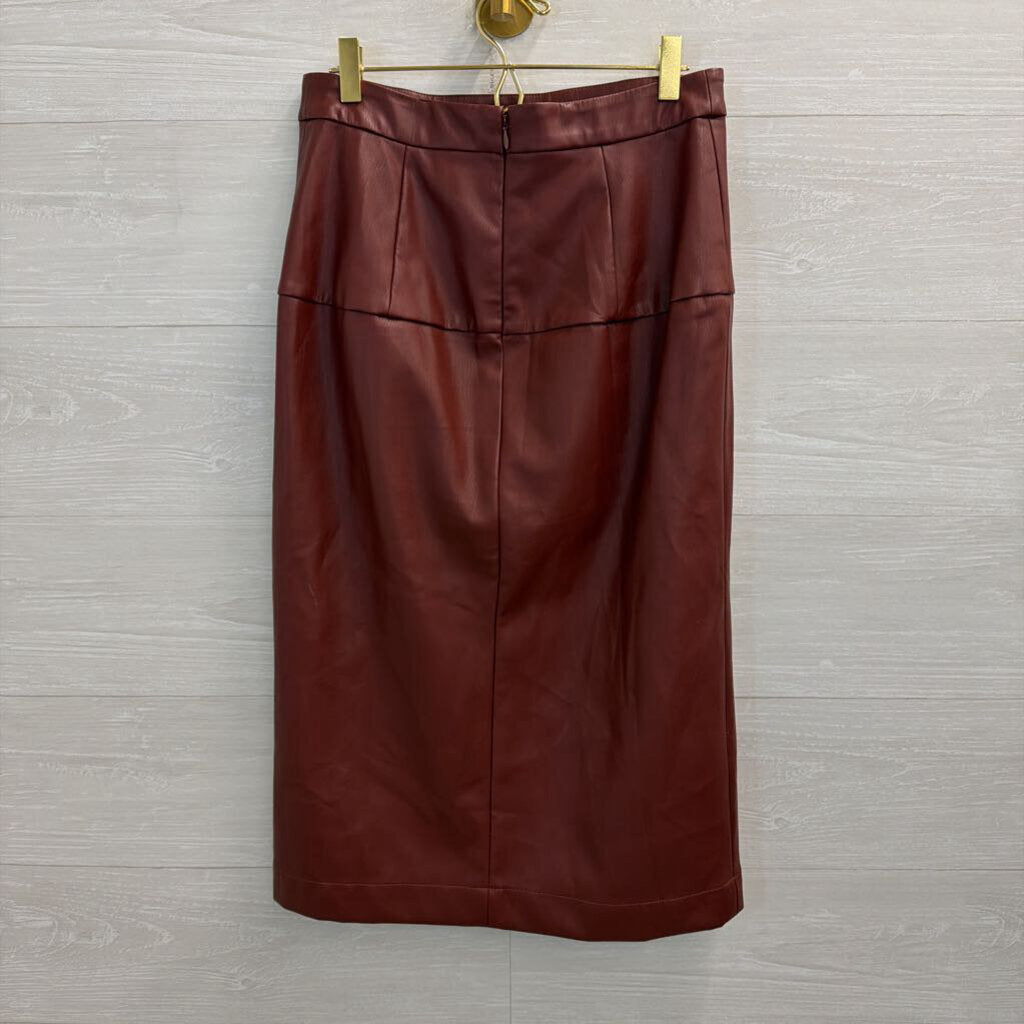 Anthropologie Burgundy Faux Leather Midi Skirt 6
